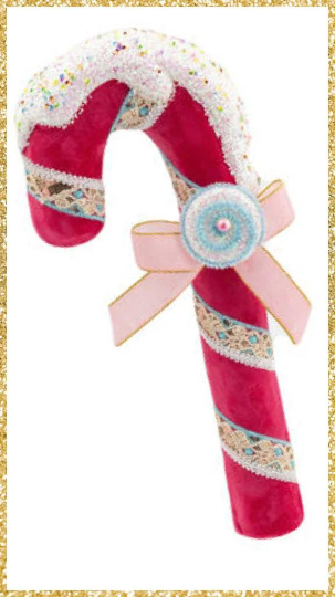 14" December Diamonds Pink Candy Cane with Snow