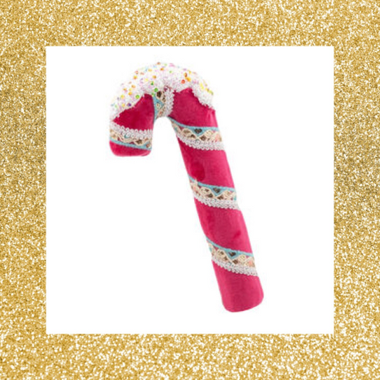 8" December Diamonds Pink Candy Cane with Snow