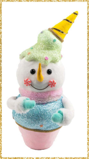 15" December Diamonds Snowman Cupcake with Ice Cream