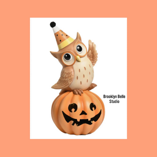 Candy Corn Owl on LED Pumpkin