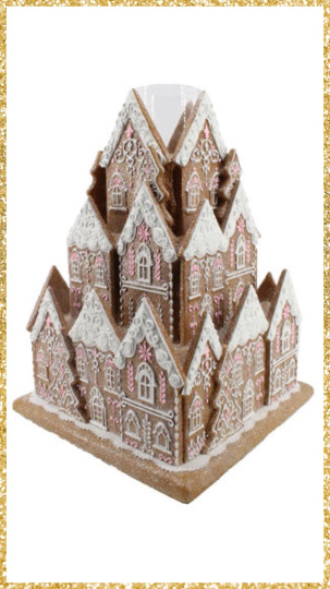 16” Gingerbread Village with candle holder Gingerbread Candle Holder