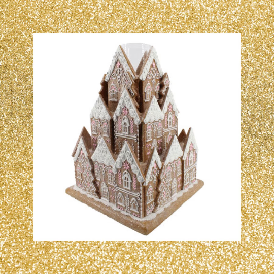 16” Gingerbread Village with candle holder Gingerbread Candle Holder