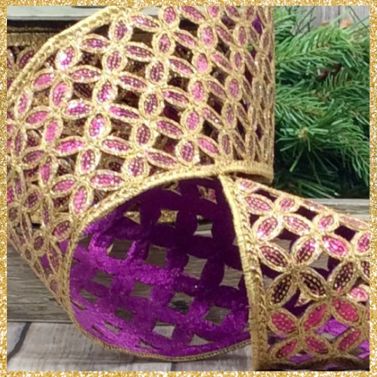 Pink and Purple Gold wired Ribbon