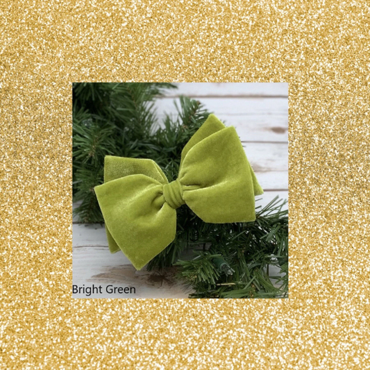 Bright Green Velvet Bow with Clip