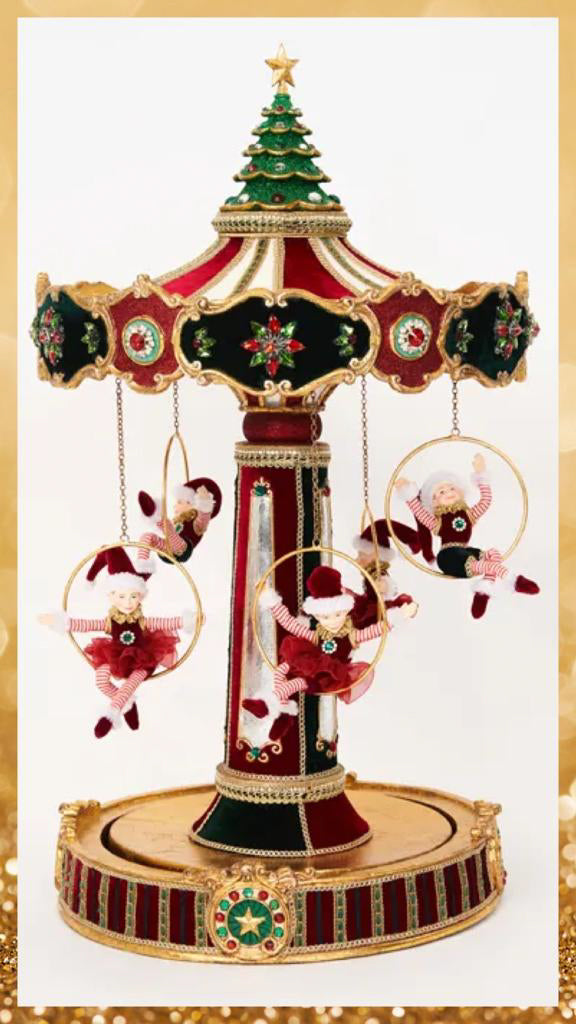 Katherine's Collection Christmas Decor Five Golden Rings Carousel