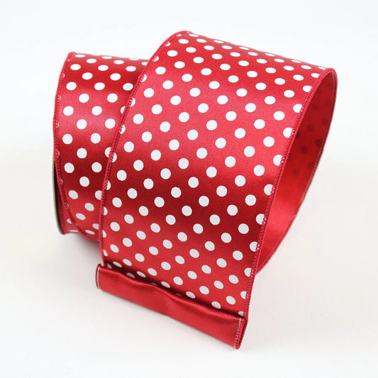 4 inch Farrisilk Red and White Dots Wired Ribbon