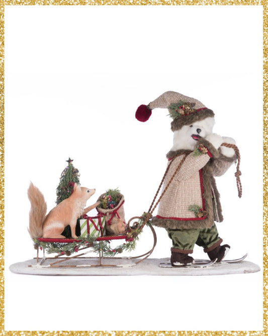 Katherine's Collection North Country Polar Bear With Forest Friends Tabletop Decor  Katherine's Collection Christmas Sleigh Decoration