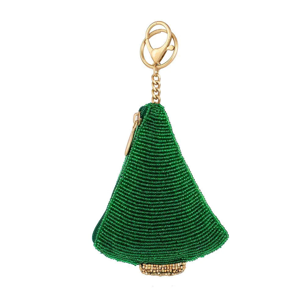 Mary Frances Festive Fir Coin Purse  Mary Frances Christmas Beaded Bag