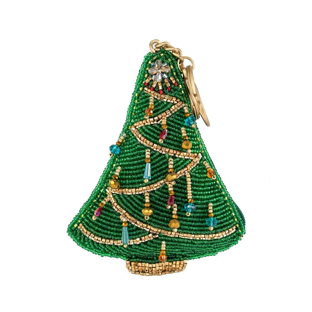 Mary Frances Festive Fir Coin Purse  Mary Frances Christmas Beaded Bag