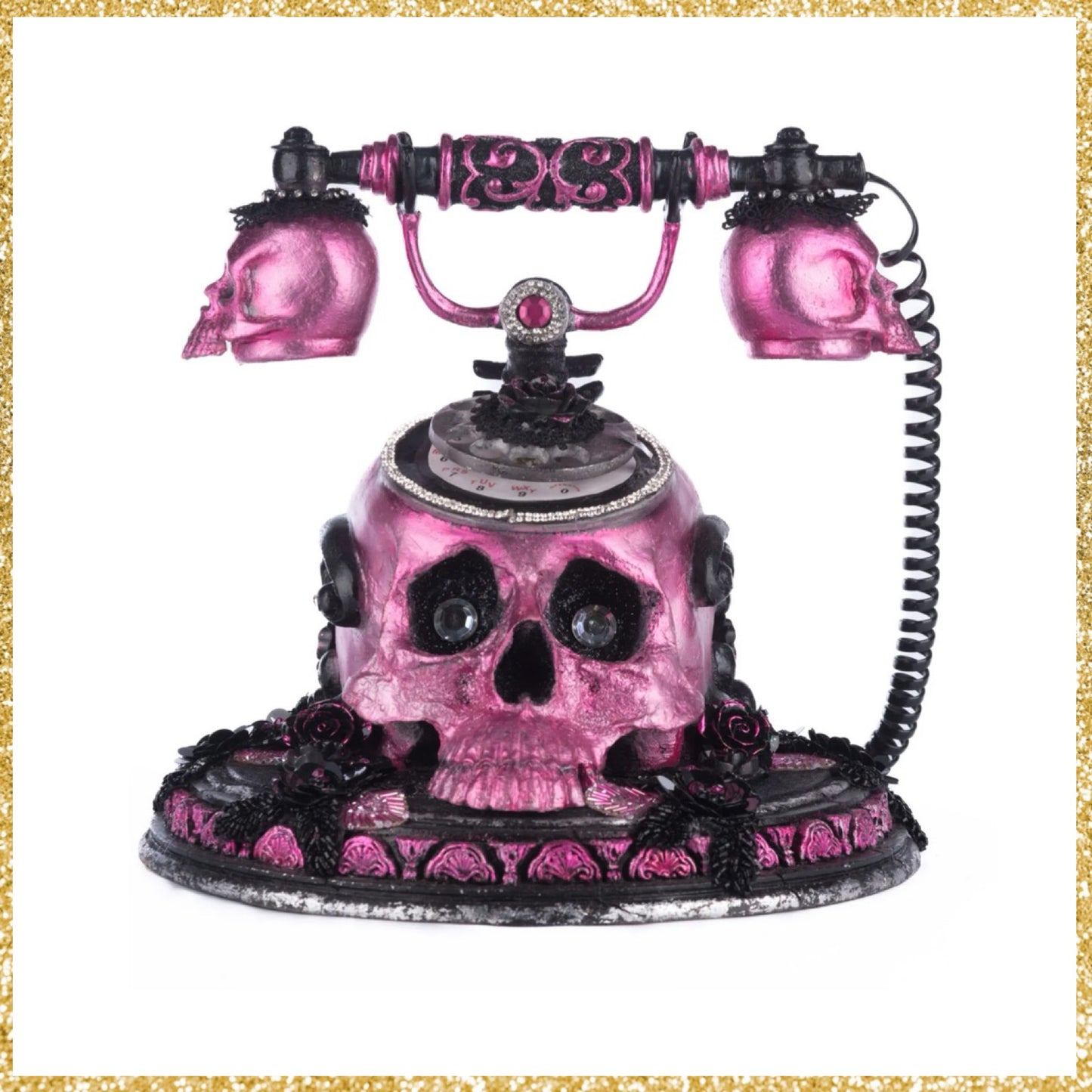 Katherine's Collection Skull And Roses Phone Tabletop   Katherine's Collection Halloween Pink Skull Phone