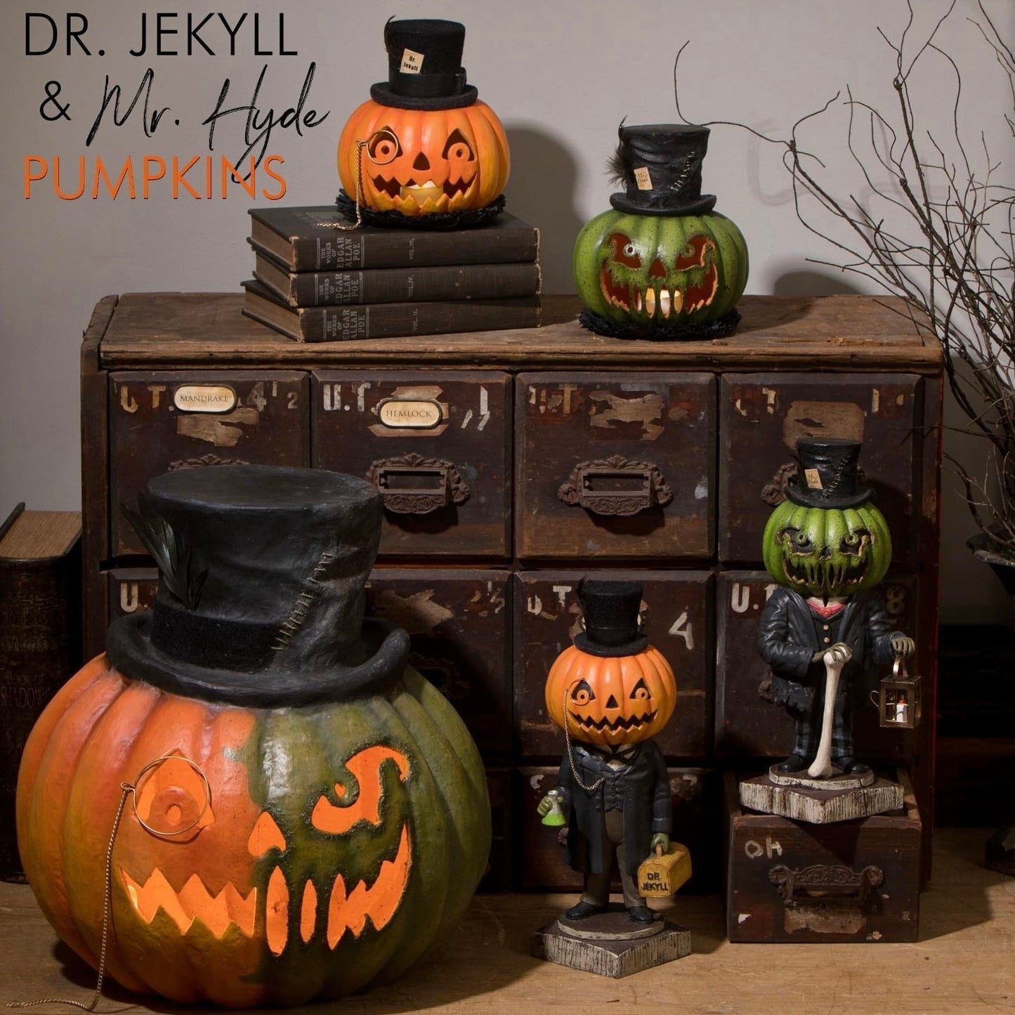 Bethany Lowe Jekyll and Hyde Pumpkin Jack O' Lantern    Bethany Lowe Halloween Pumpkin Decoration