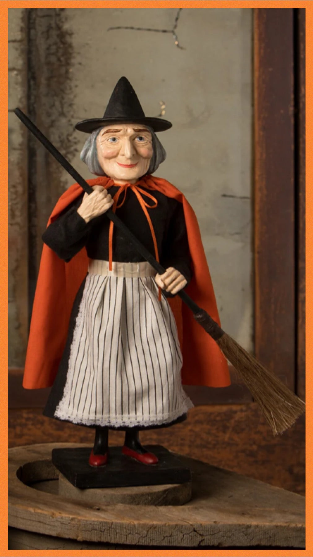 Bethany Lowe Vintage Witch with Broom Container   Bethany Lowe Halloween Witch Decoration