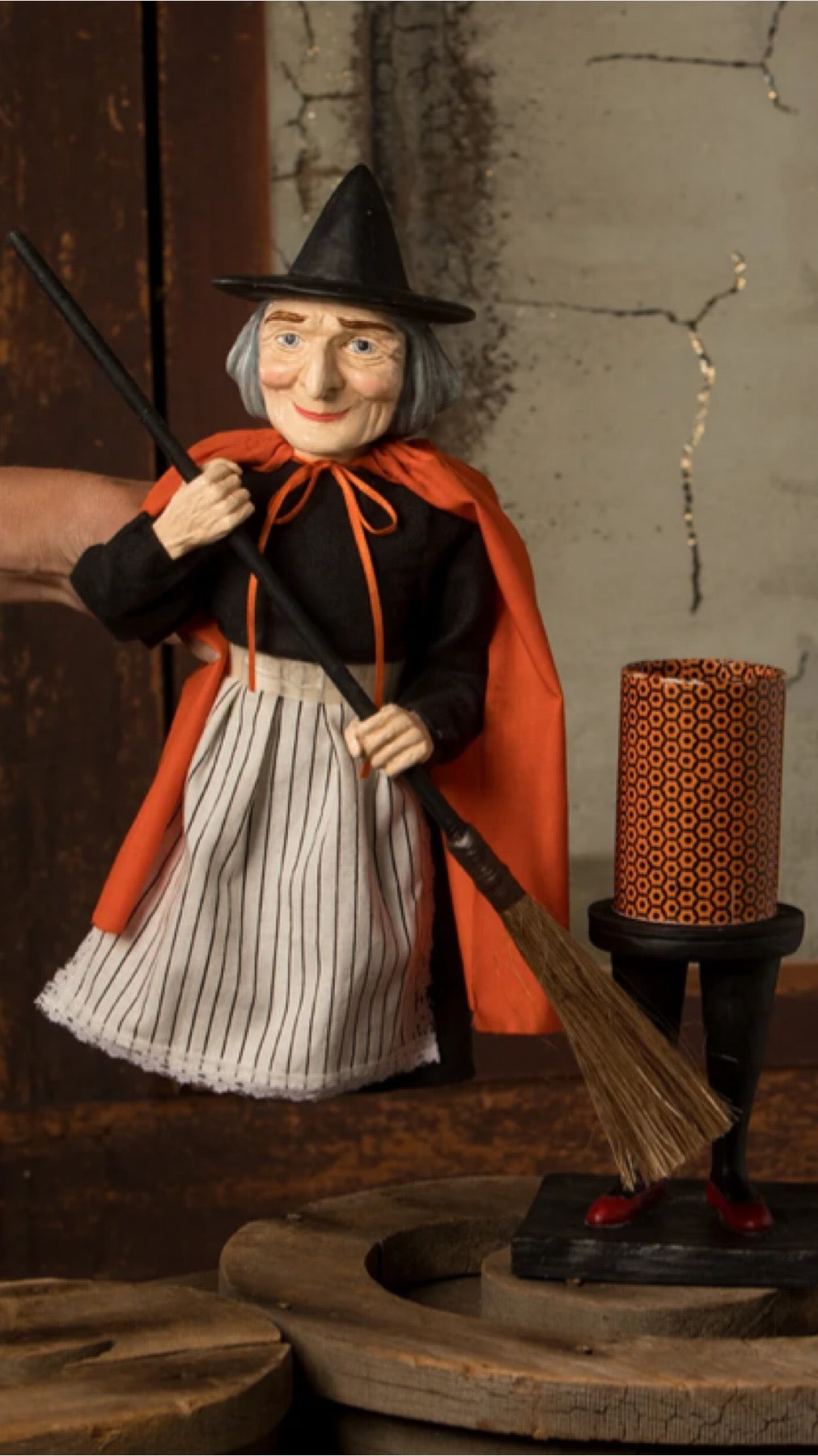 Bethany Lowe Vintage Witch with Broom Container   Bethany Lowe Halloween Witch Decoration