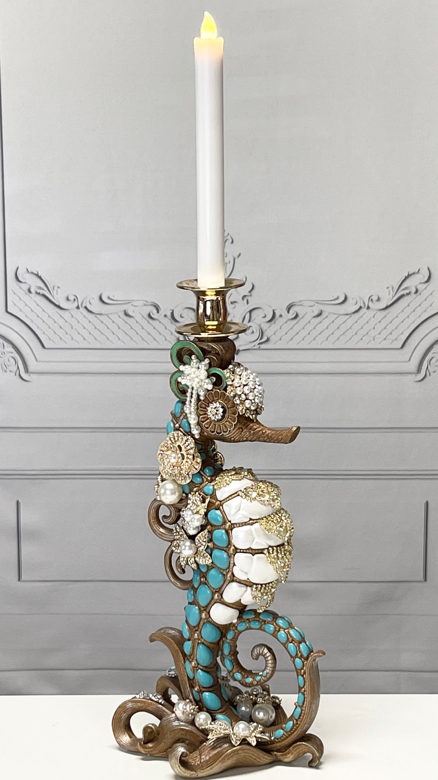 Jeweled Seahorse Finial Candle Holder   Mark Roberts Home Decor