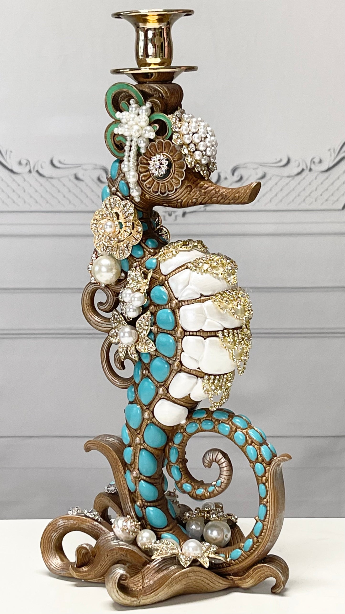 Jeweled Seahorse Finial Candle Holder   Mark Roberts Home Decor