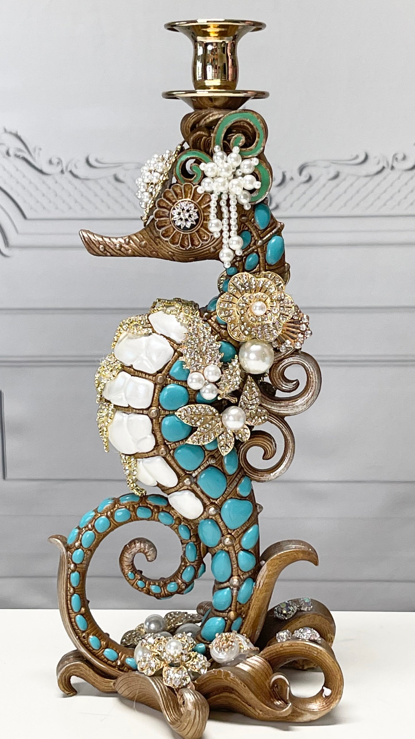 Jeweled Seahorse Finial Candle Holder   Mark Roberts Home Decor