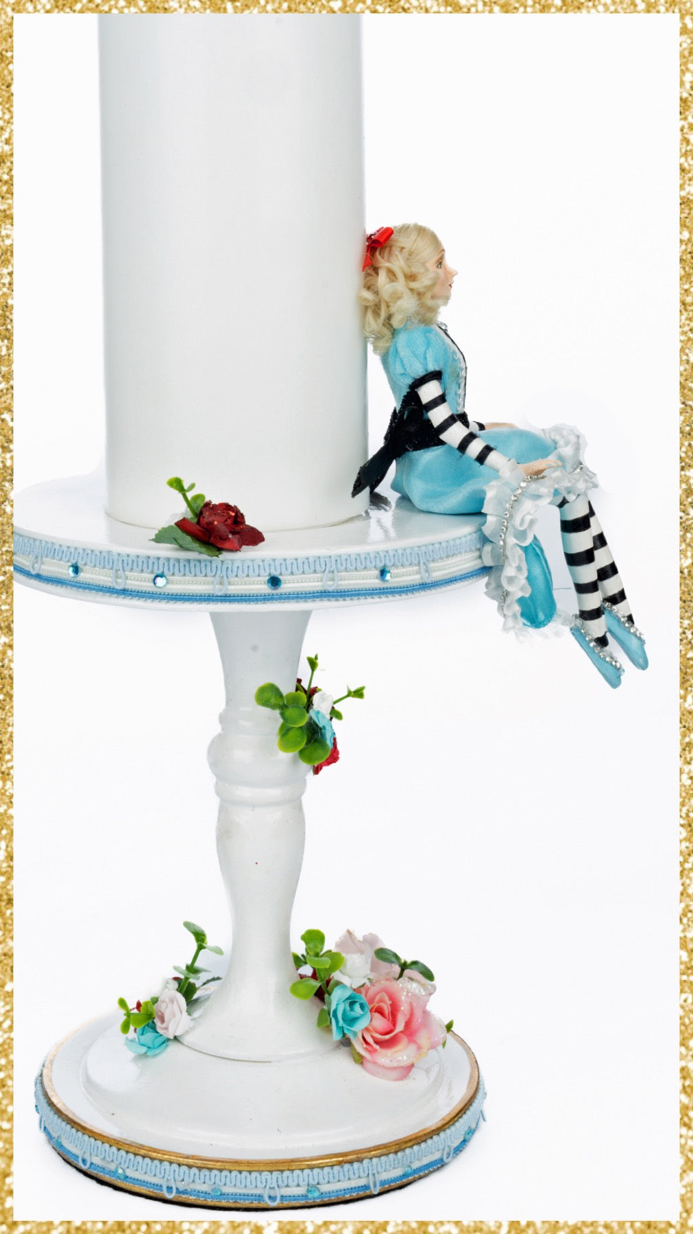 Katherine's Collection Alice Candle Pillar blue    Katherine's Collection Hearts and Wonderland