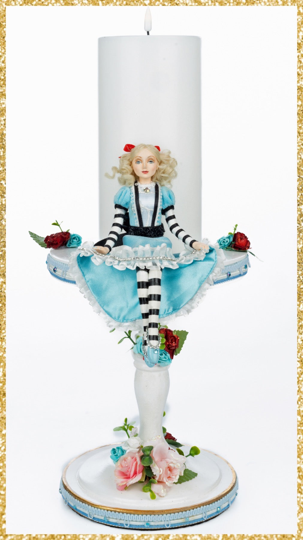 Katherine's Collection Alice Candle Pillar blue    Katherine's Collection Hearts and Wonderland