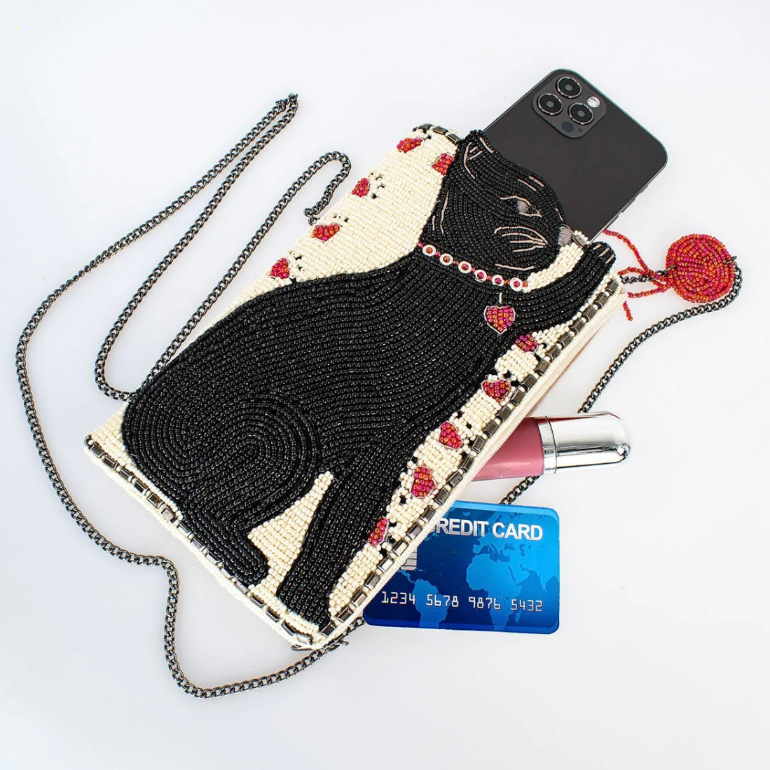 Mary Frances Purr-suit Crossbody Phone Bag   Mary Frances Black Cat Beaded Handbag