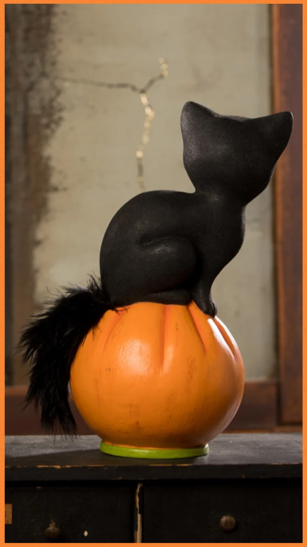 Bethany Lowe Vintage Seated Cat on Pumpkin    Bethany Lowe Black Cat on Pumpkin Halloween Decoration