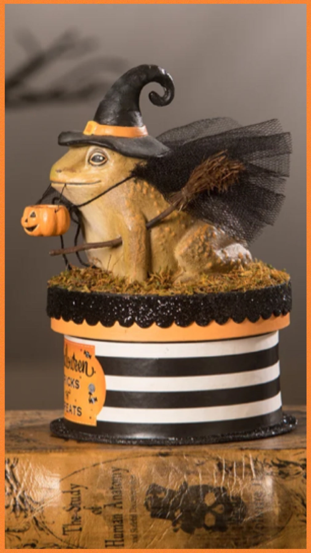 Bethany Lowe Witchy Toad on Box    Bethany Lowe Toad on Trinket Candy Box Halloween Decoration