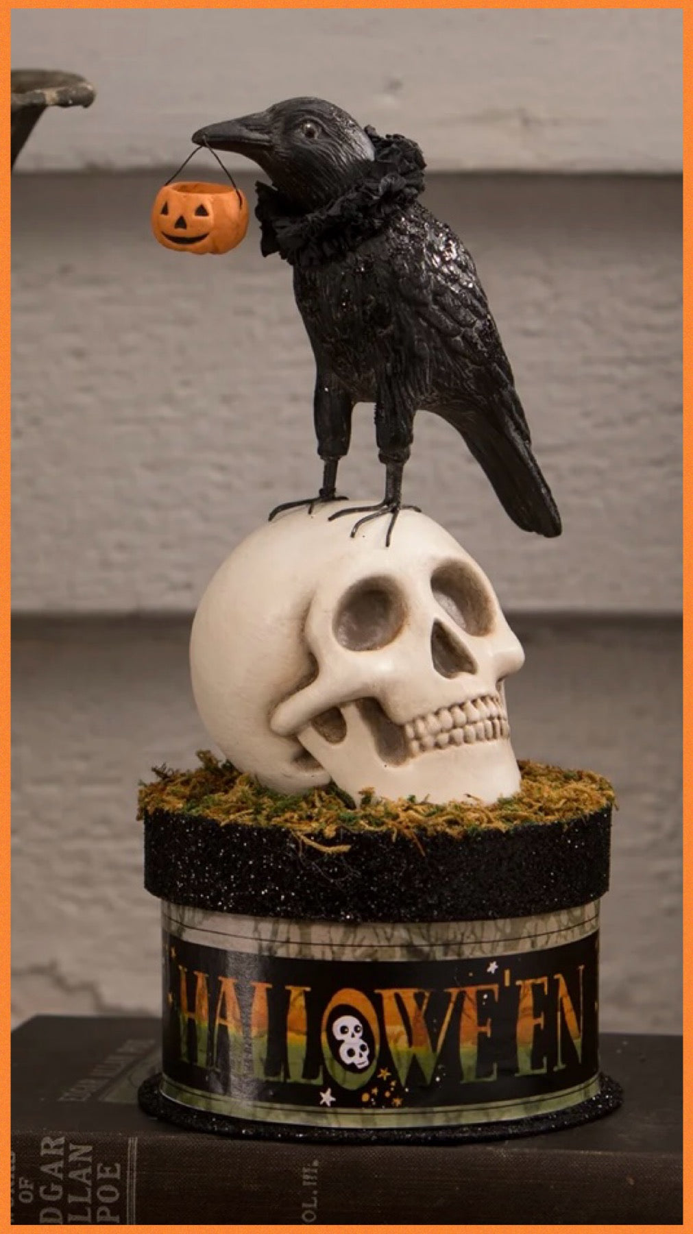 Bethany Lowe Crow and Skull on Box    Bethany Lowe Crow and Skull on Trinket Candy Box Halloween Decoration