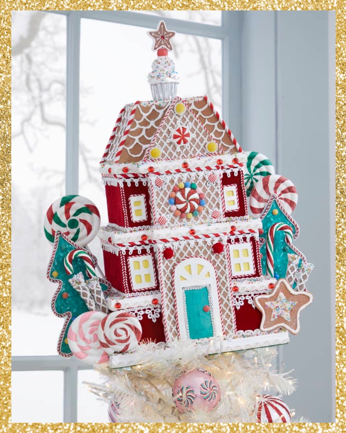 Katherine's Collection Gingerbread Tree Topper or Tabletop   Katherine's Collection Gingerbread House Decoration