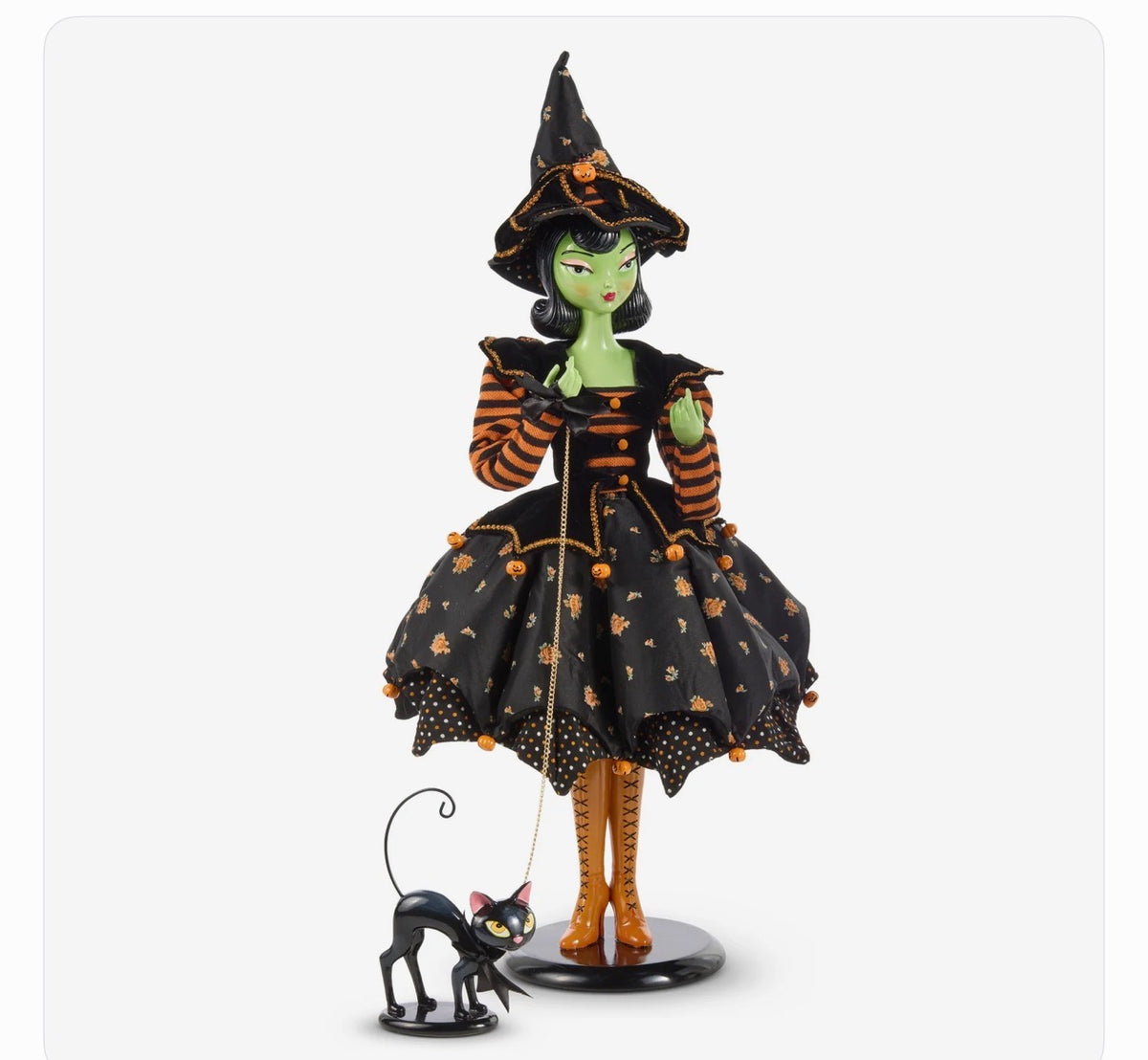 December Diamonds 36 inch Bella Witch With Black Cat  Witches Road Halloween Collection