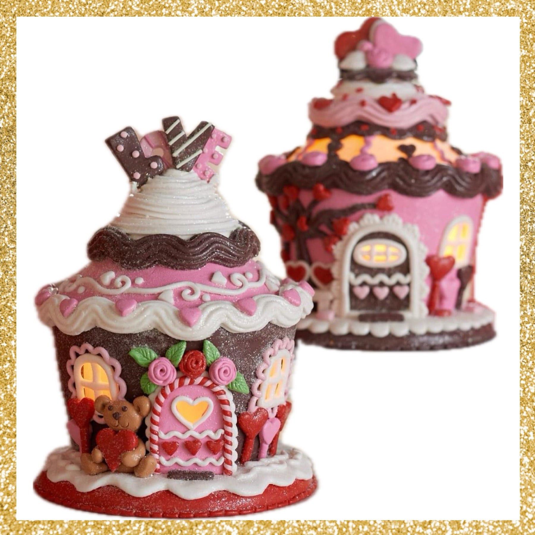 Love & Cupcakes high quality HTF LED Lighted Valentines House