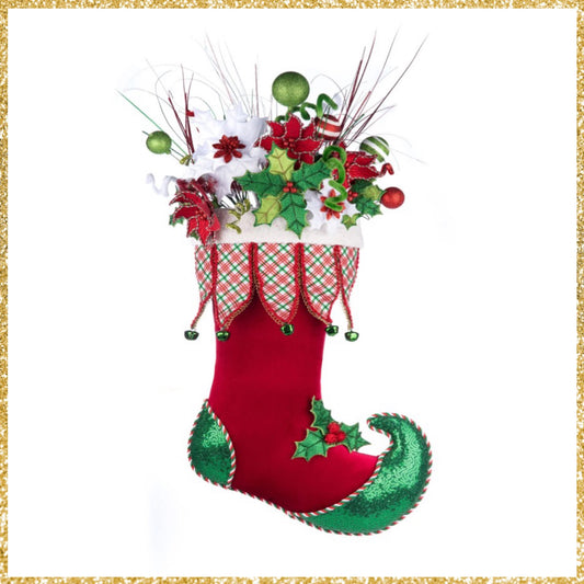 Katherine's Collection Village Of Holly Woods Stocking With Floral Wall Piece   Katherine's Collection Christmas Stocking Wall Hanging
