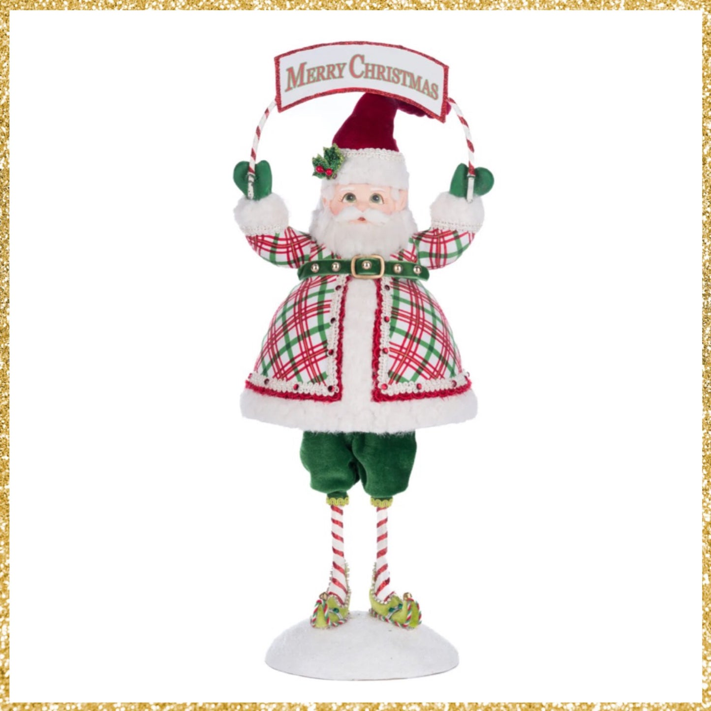 Katherine's Collection Village Of Holly Woods Silly Santa With Sign   Katherine's Collection Santa Figure with Sign