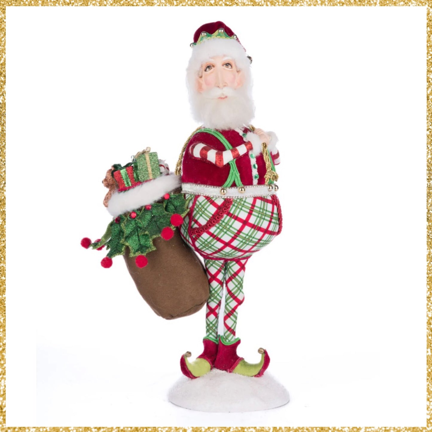 Katherine's Collection Village Of Holly Woods Silly Santa With Bag   Katherine's Collection Santa Figure with Gift Bag