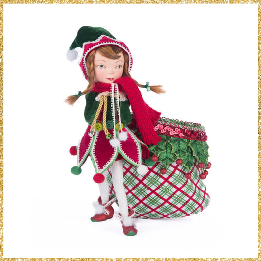 Katherine's Collection Village Of Holly Woods Winter Snowdrop Elf With Bag   Katherine's Collection Christmas Elf Decoration
