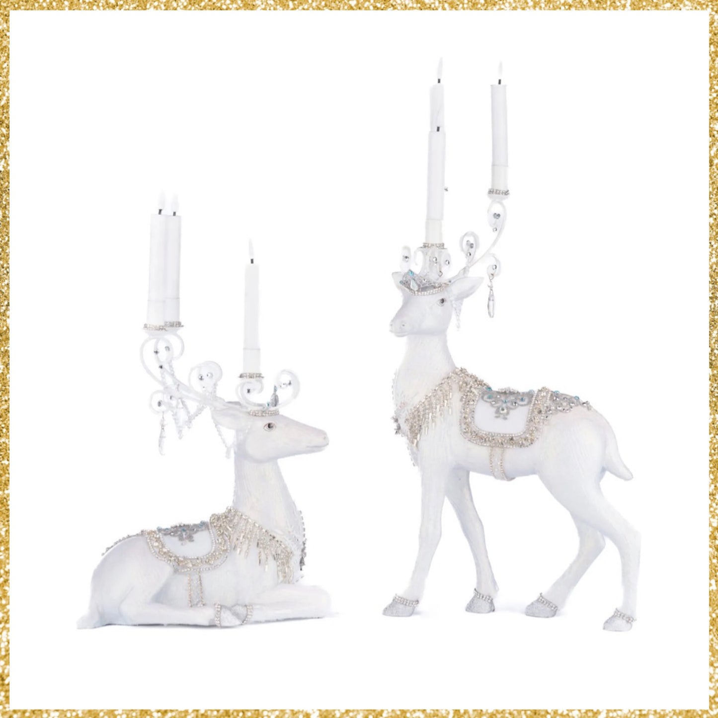 Katherine's Collection Crystal Kingdom Christmas Deer Candle Holder Assorted Set Of 2   Katherine's Collection Christmas Winter Reindeer Candle Holders