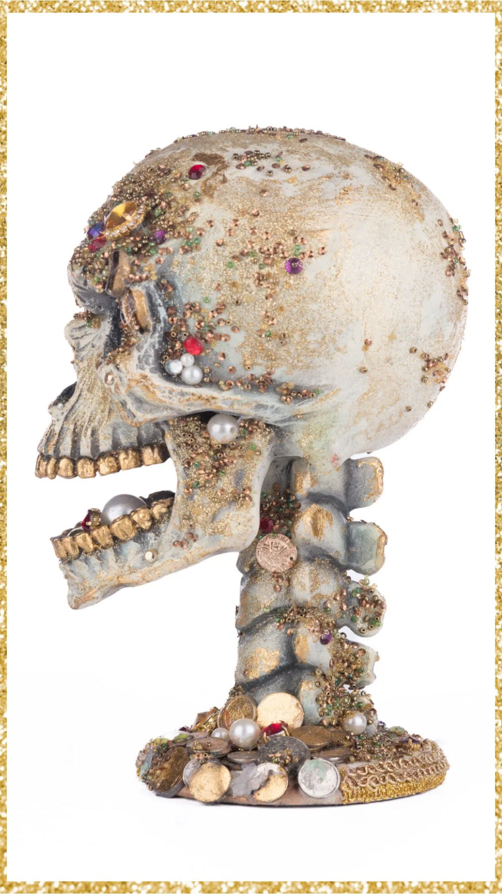 Katherine's Collection Treacherous Treasure Tall Jewel Encrusted Skull Tabletop    Katherine's Collection Halloween Jeweled Skull