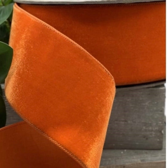 Orange Velvet wired d. stevens ribbon 4 inch