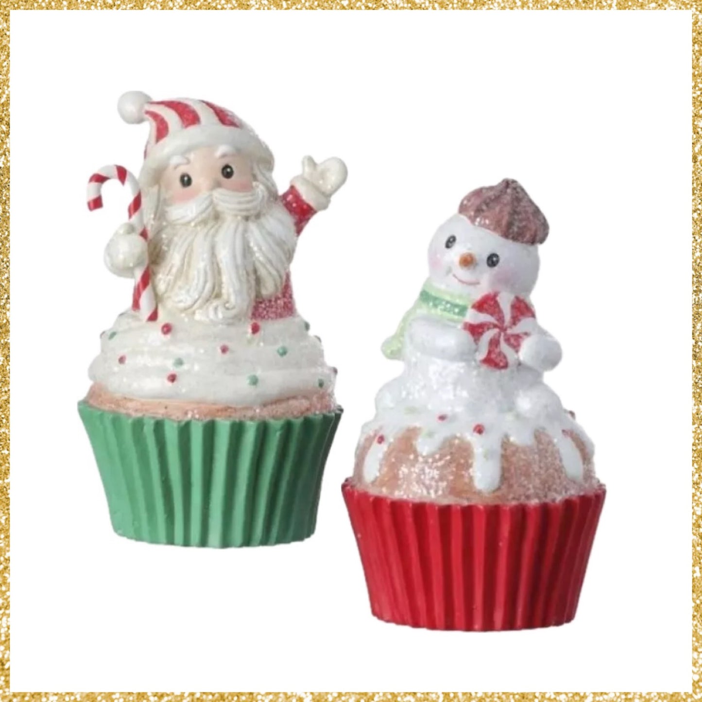 Set Of 2 Santa Cupcake and Snowman Cupcake