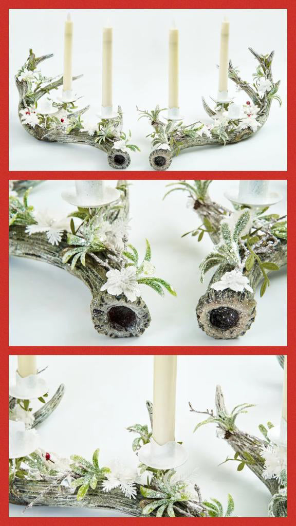 Katherine's Collection Christmas Decor Mistletoe Magic Antler Candleholder Set of 2