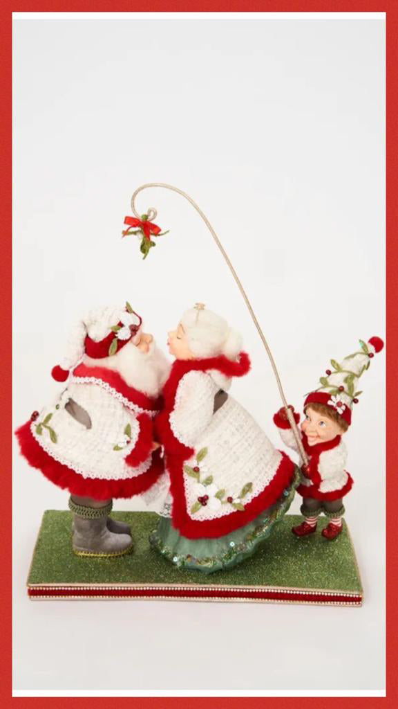 Katherine's Collection Christmas Decor Mistletoe Magic Santa and Mrs. Claus Under The Mistletoe