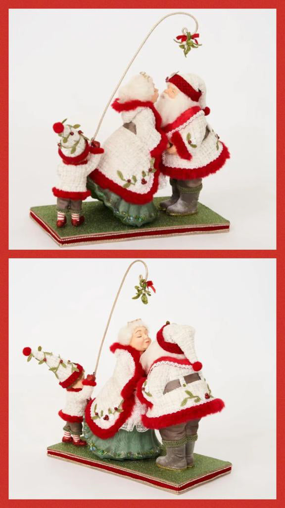 Katherine's Collection Christmas Decor Mistletoe Magic Santa and Mrs. Claus Under The Mistletoe