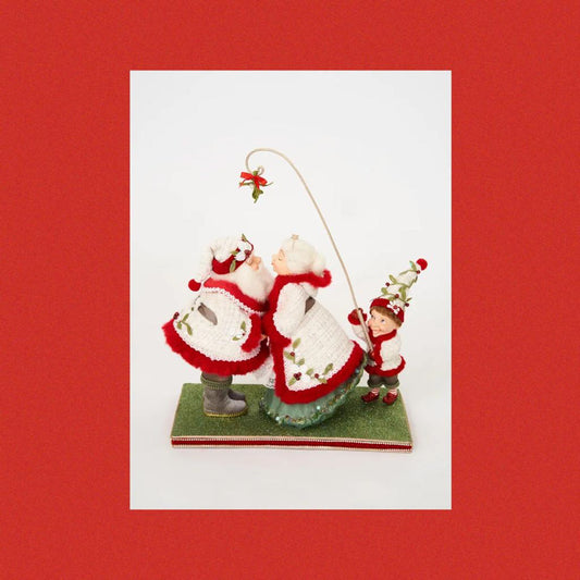 Katherine's Collection Christmas Decor Mistletoe Magic Santa and Mrs. Claus Under The Mistletoe