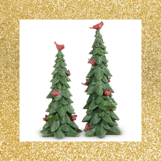 Christmas Tree Figurine with Cardinals Set of 2 Cardinal Christmas Decorations