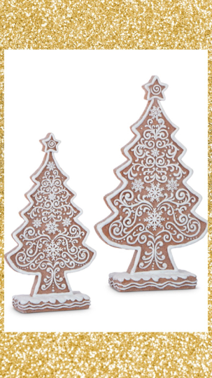 Frosted Gingerbread Trees Set of 2 Gingerbread Christmas Decorations