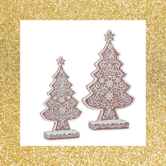 Frosted Gingerbread Trees Set of 2 Gingerbread Christmas Decorations