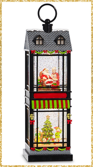 13" Santa and Elves Lighted Water Two Story House