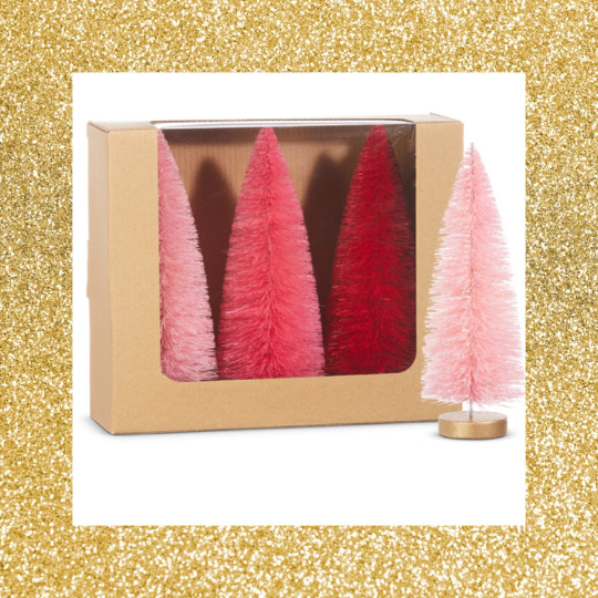 Pink Bottle Brush Trees Box of 3 Pink Christmas Decorations