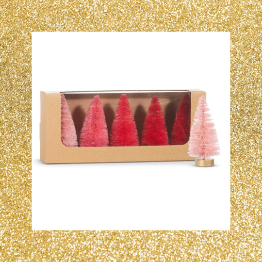 Pink Bottle Brush Trees Box of 5 Pink Christmas Decorations