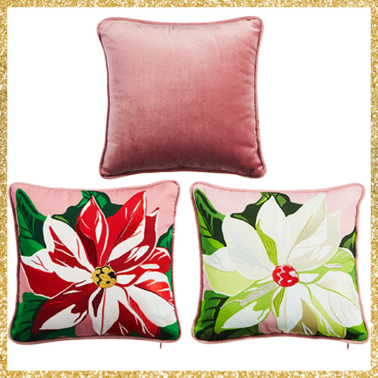 Pink Poinsettia Pillows Set of 2 Pink Christmas Pillows