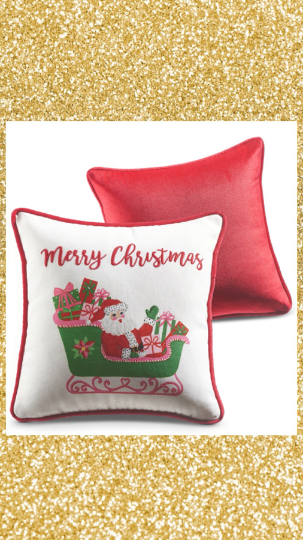 Pink Chinoiserie Christmas Santa and Sleigh Pillow  Merry Christmas Pillow