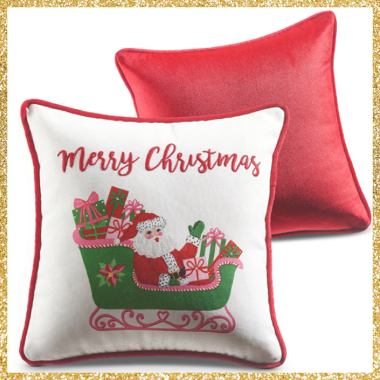 Pink Chinoiserie Christmas Santa and Sleigh Pillow  Merry Christmas Pillow